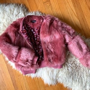 Girls Pink Faux Fir Moto Jacket